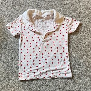 Polo Top with Red Heart Print - Cute Collared Tee